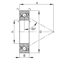 推力角接觸球軸承 7602030-2RS-TVP, 單向，接觸角 a = 60°，限制公差，兩側唇密封