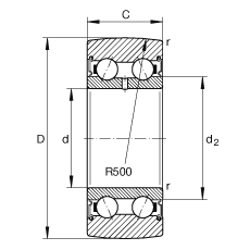 滾輪 LR50/6-2RSR, 雙向，兩側密封