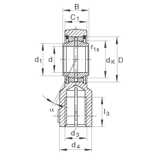 液壓桿端軸承 GIHNRK32-LO, 根據(jù) DIN ISO 12 240-4 標(biāo)準(zhǔn)，帶右旋螺紋夾緊裝置，需維護(hù)
