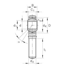 桿端軸承 GAKL25-PB, 根據(jù) DIN ISO 12 240-4 標(biāo)準(zhǔn)，帶左旋外螺紋，需維護(hù)