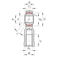 桿端軸承 GIKR30-PW, 根據(jù) DIN ISO 12 240-4 標(biāo)準(zhǔn)，帶右旋內(nèi)螺紋，需維護(hù)