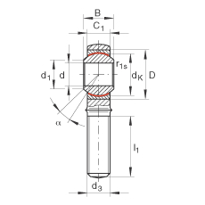 桿端軸承 GAKR10-PW, 根據(jù) DIN ISO 12 240-4 標(biāo)準(zhǔn)，帶右旋外螺紋，需維護(hù)
