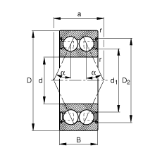 角接觸球軸承 3801-B-2Z-TVH, 雙列，雙側(cè)間隙密封，接觸角 α = 25°