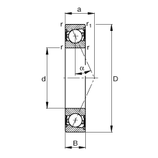 主軸軸承 B7021-E-2RSD-T-P4S, 調(diào)節(jié)，成對安裝，接觸角 α = 25°，兩側(cè)唇密封，非接觸，限制公差